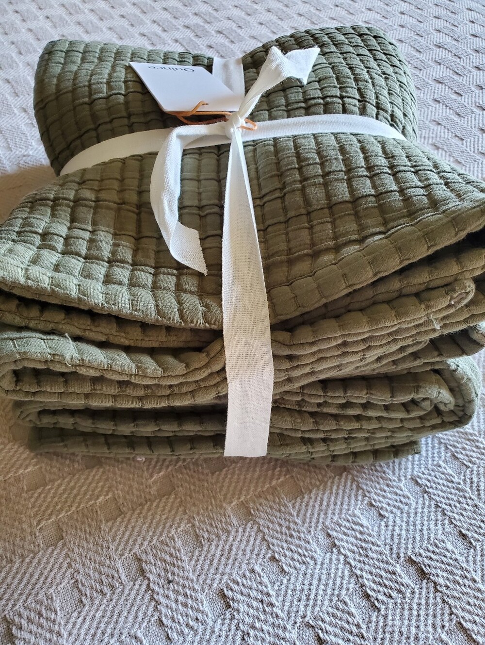 NWT Quince Organic Ribbed Cotton King Pillow Shams Olive Green Set - Picture 3 of 9
